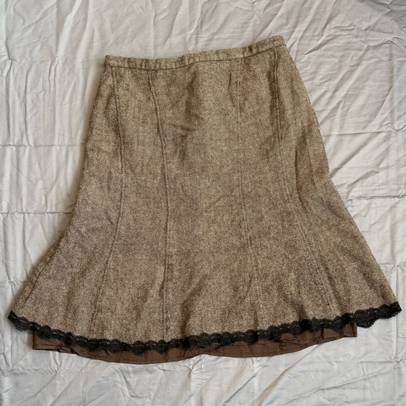 Conrad C Collection Dresses & Skirts - Conrad C Brown Wool Tweed A-Line Skirt w Lace Hem | Size 14